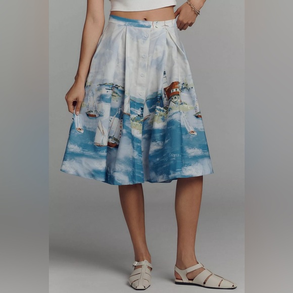 Maeve Dresses & Skirts - New Anthropologie Maeve 50's Seascape Print A-Line Skirt Size XL